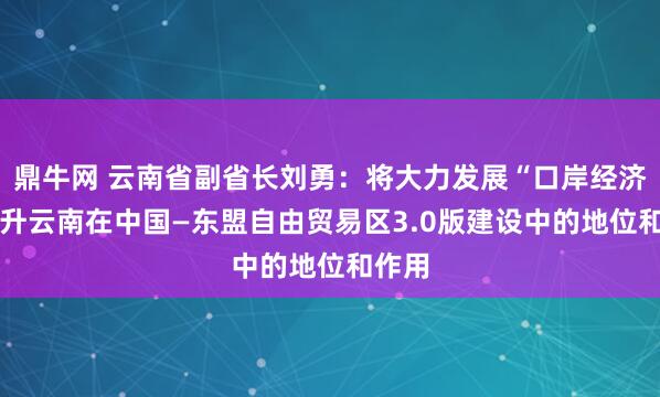 鼎牛网 云南省副省长刘勇：将大力发展“口岸经济” 提升云南在中国—东盟自由贸易区3.0版建设中的地位和作用