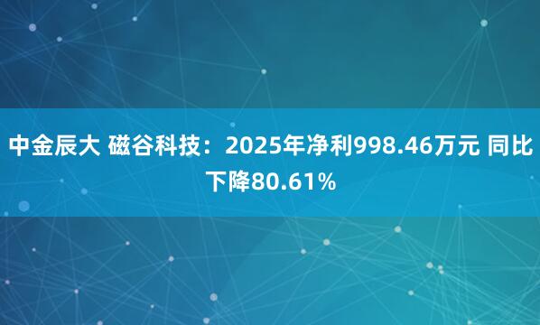中金辰大 磁谷科技：2025年净利998.46万元 同比下降80.61%
